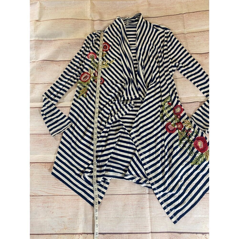 Soft Surroundings Women's Flortal Embroidered Stripped Open Front Duster - Mediu - Picture 7 of 12